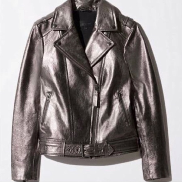Mackage for Aritzia Women's Jacket Metallic Silver Leather New Moto Biker Sz M - Picture 6 of 17